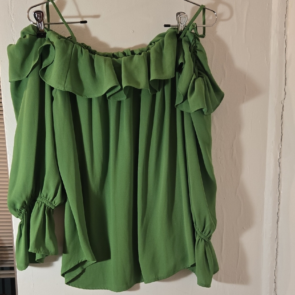 Karen Kane Vibrant Green Ruffle Blouse
